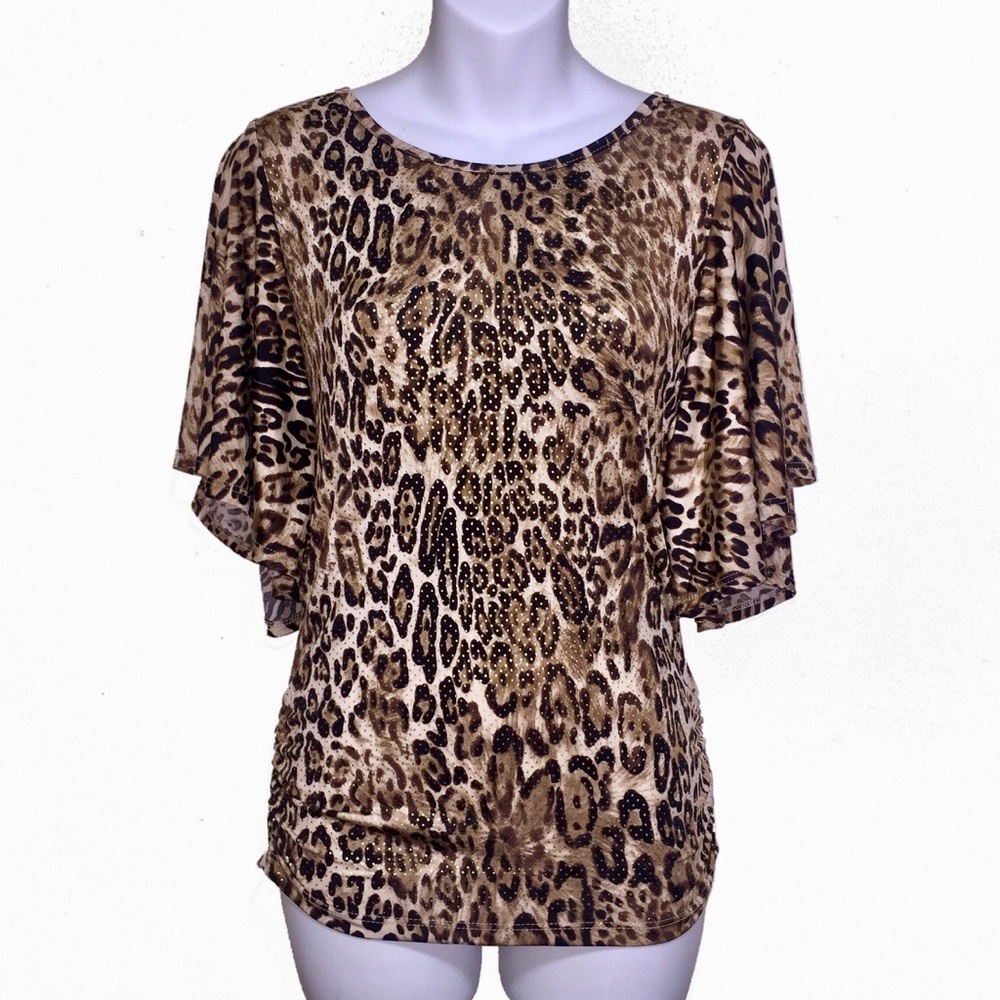 DEB Leopard print bat wing cold shoulder top